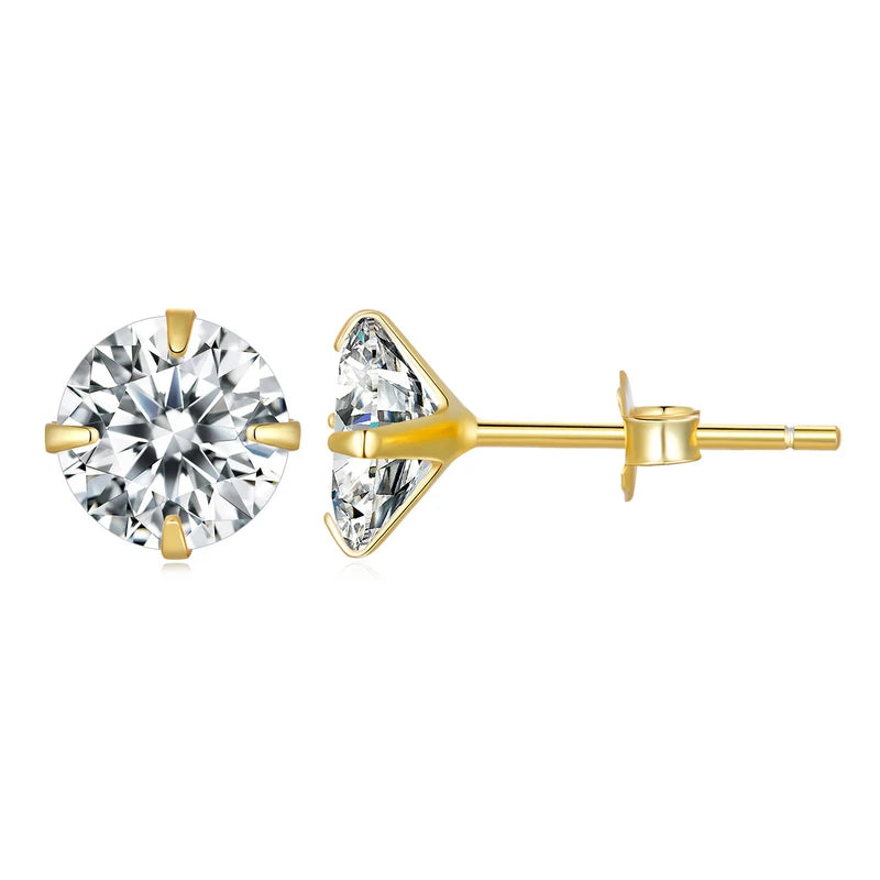 Bamoer CZ Round Stud Earrings 4-7mm 925 Silver BSE166