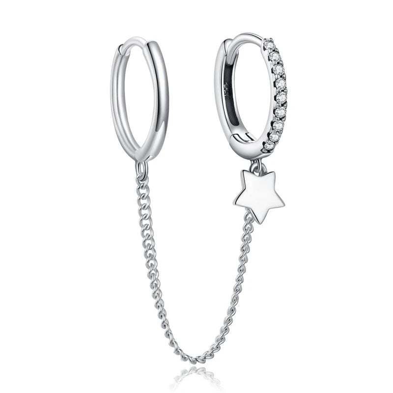 BAMOER 925 Sterling Silver CZ Mono-Earring Clip – Platinum Plated Stud for Women