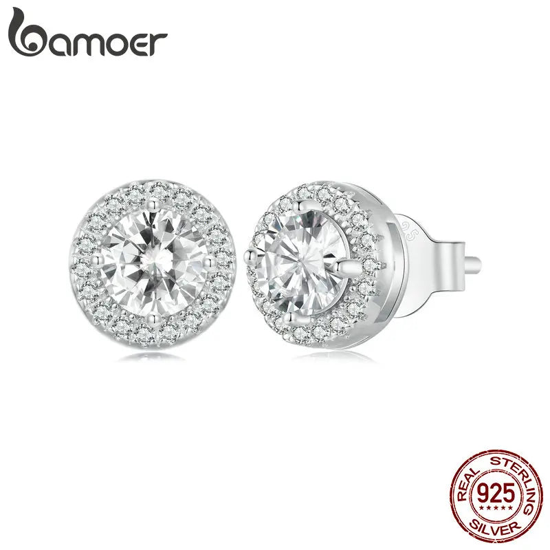 BAMOER CZ Heart Stud Earrings