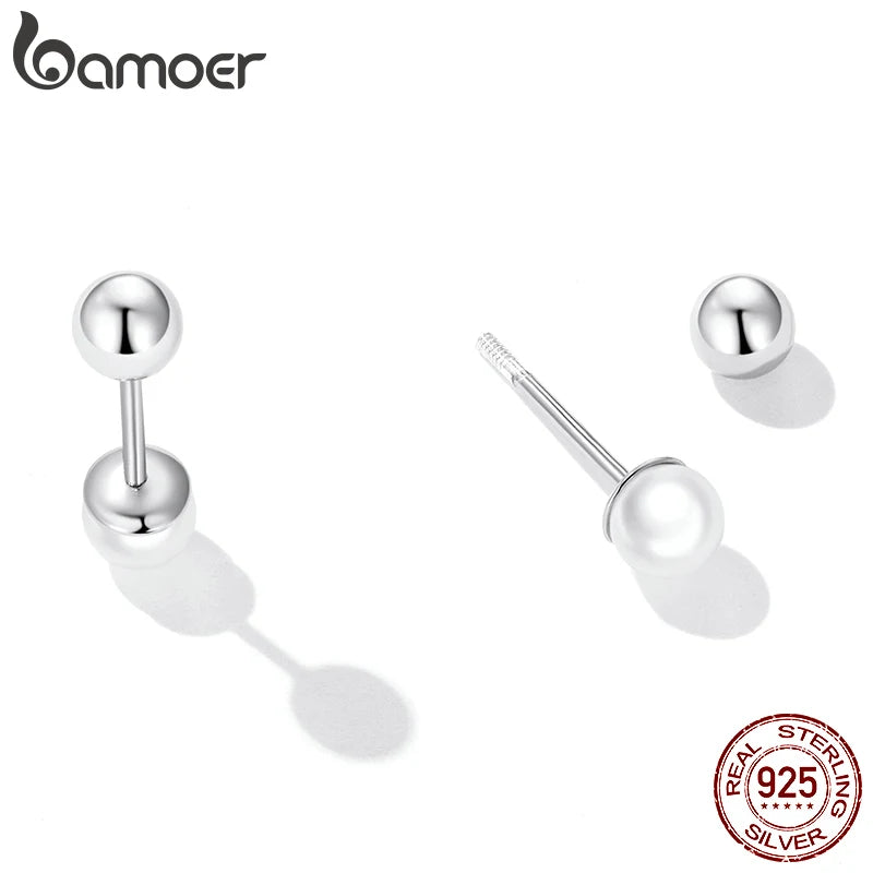 BAMOER Pearl Charm Silver Stud Earrings