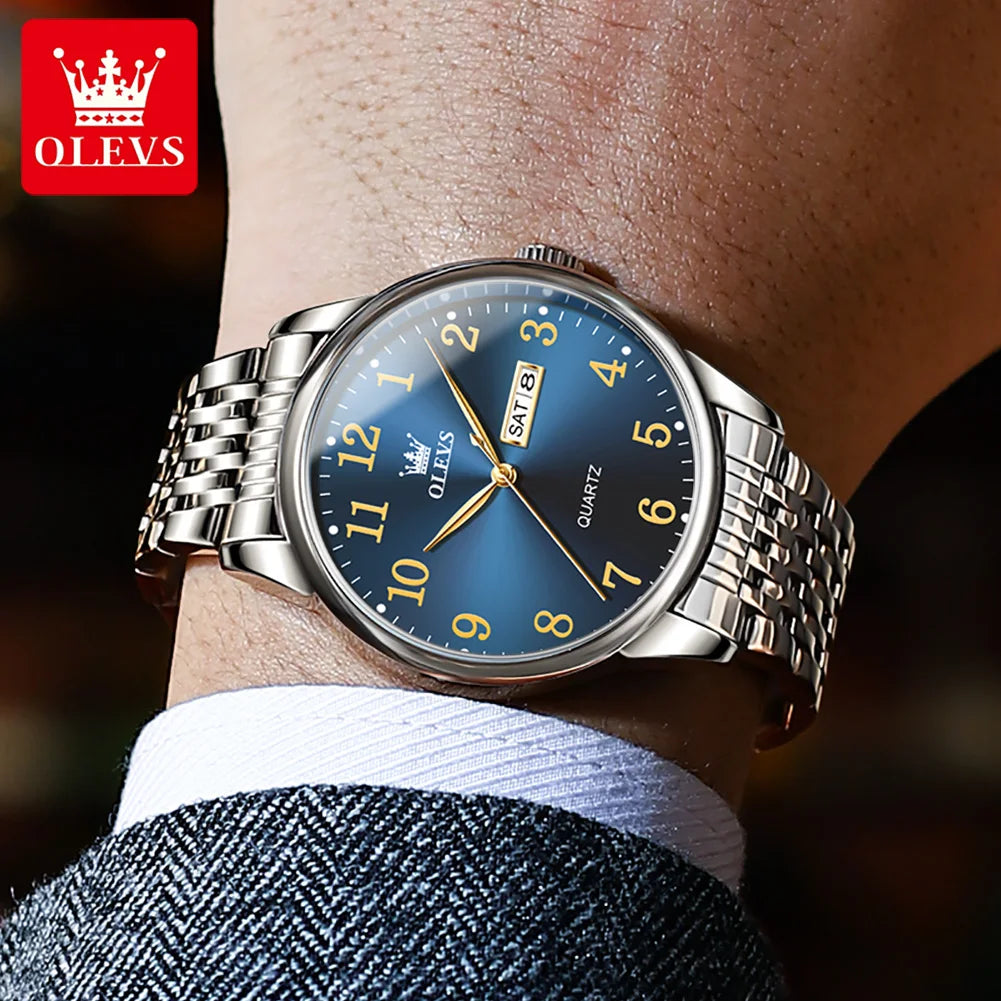 OLEVS Men’s Luxury Quartz Business Watch – Stainless Steel, Waterproof, Simple & Elegant Design