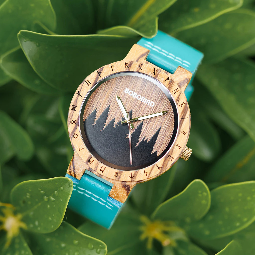 BOBOBIRD Viking Symbol Wooden Quartz Watch – Men’s Forest Design with Gift Box