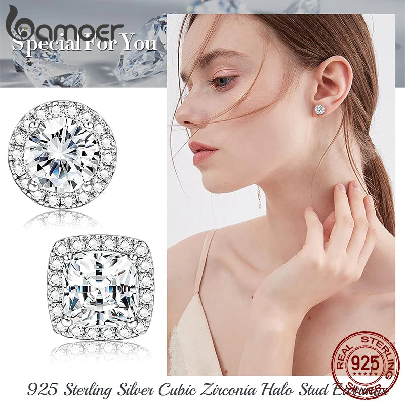 BAMOER CZ Heart Stud Earrings