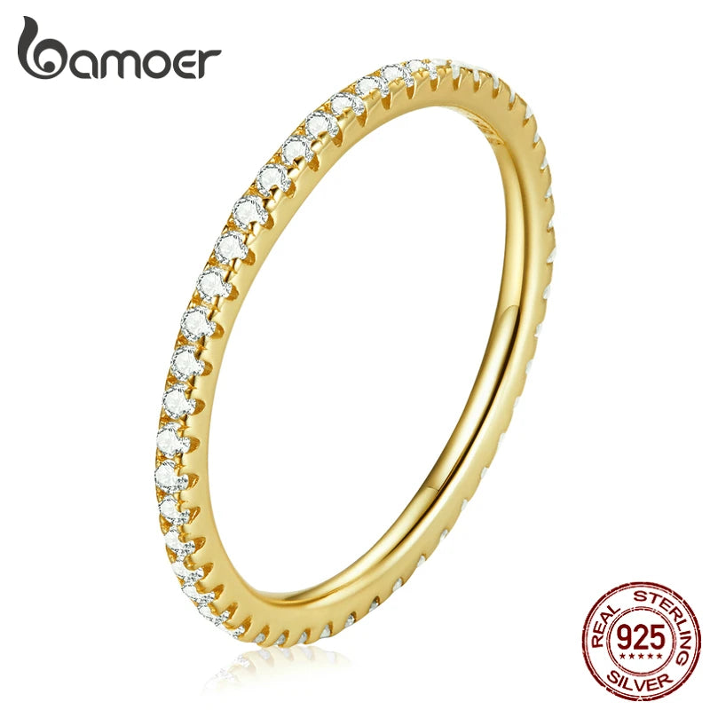 BAMOER Gold Plated 925 Silver Zircon Stacking Ring for Women