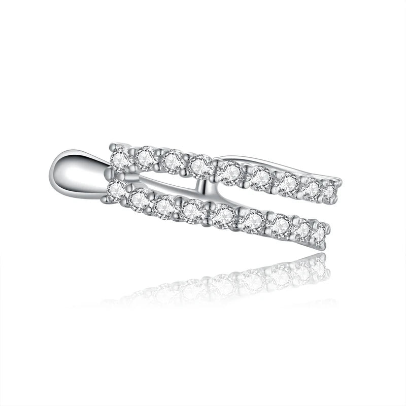 BAMOER 925 Sterling Silver CZ Mono-Earring Clip – Platinum Plated Stud for Women