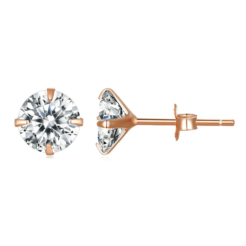 Bamoer CZ Round Stud Earrings 4-7mm 925 Silver BSE166