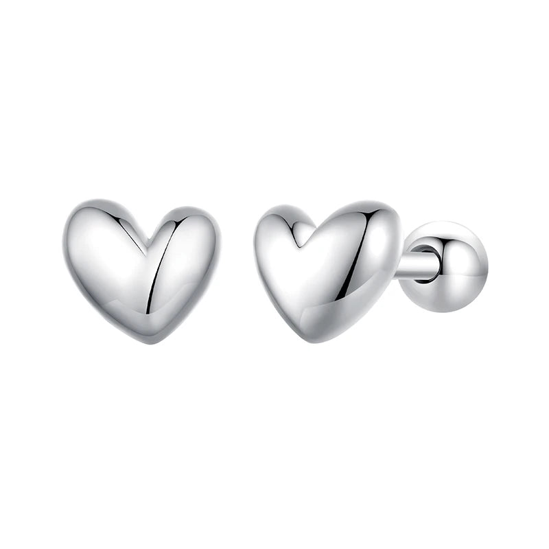 BAMOER 925 Sterling Silver Mini Heart Stud Earrings Platinum Plated Simple Glossy Earrings