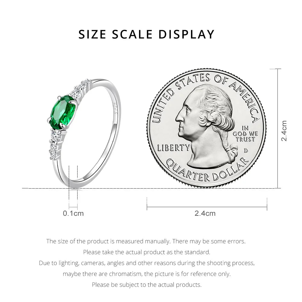 BAMOER Green Zirconium 925 Silver Ring – Elegant Women’s Jewelry