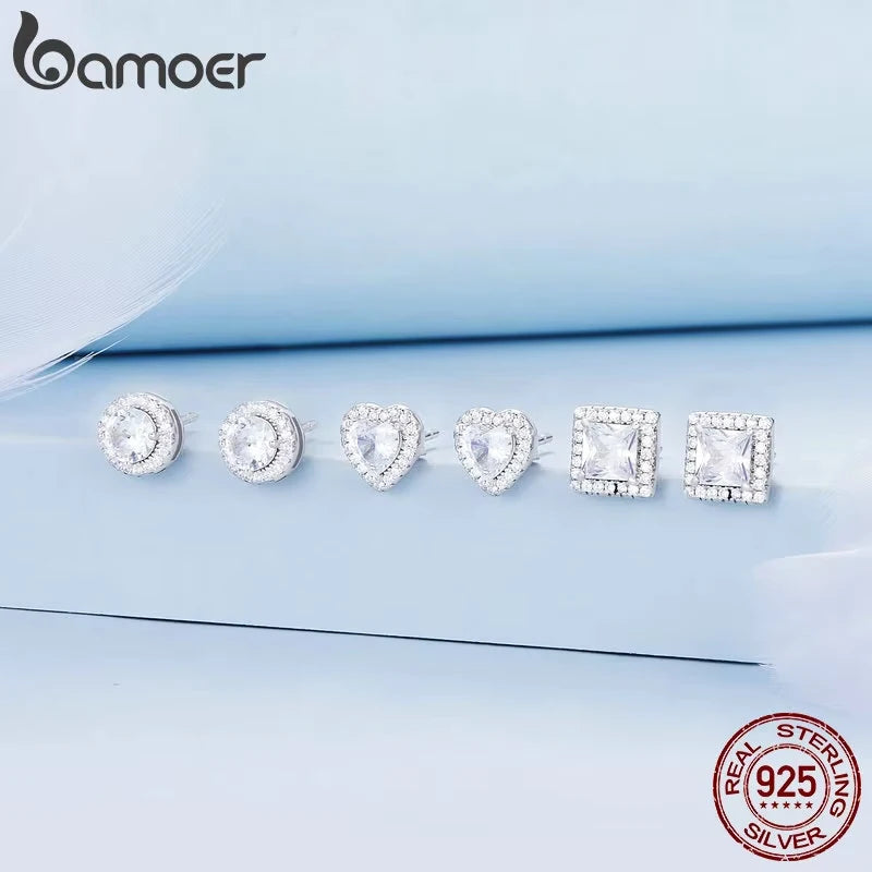 BAMOER CZ Heart Stud Earrings