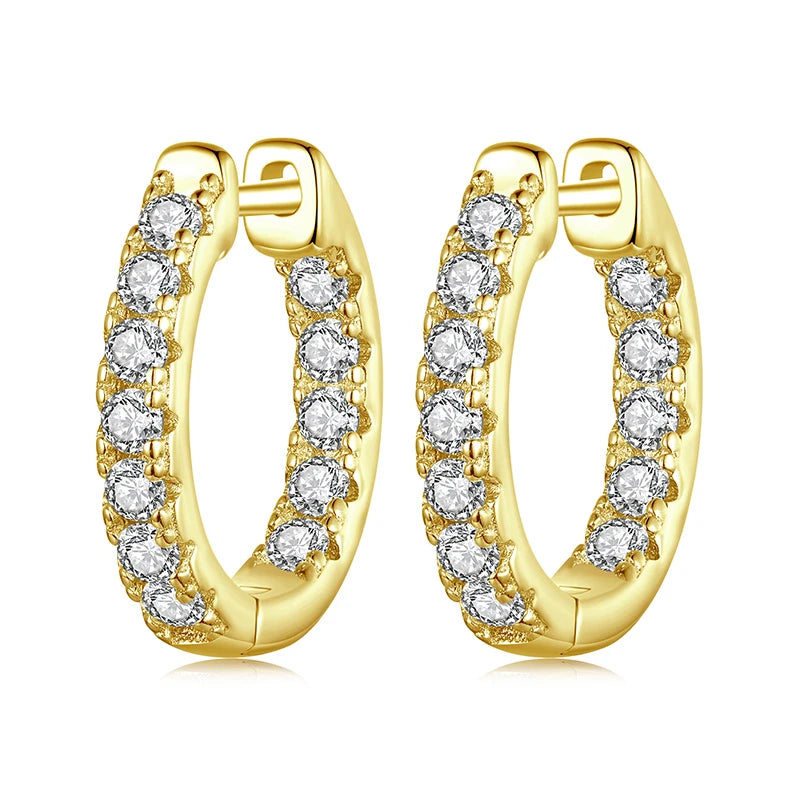BAMOER 925 Sterling Silver Gold Moissanite Hoop Earrings for Women – D Color Lab Diamond Hypoallergenic Jewelry