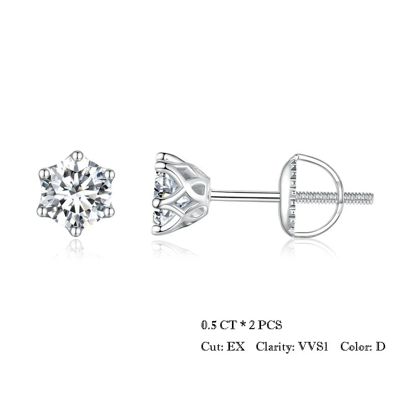 BAMOER Moissanite 6-Prong Gold Stud Earrings
