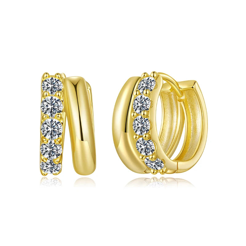 BAMOER 0.3CT Double-layer Moissanite Huggies 925 Silver Sparkling Hoop Earrings for Women