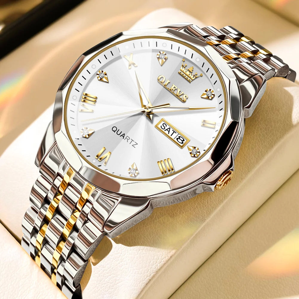 OLEVS Luxury Men’s Quartz Watch – Gold Stainless Steel, Waterproof