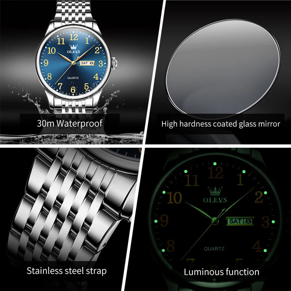 OLEVS Men’s Luxury Quartz Business Watch – Stainless Steel, Waterproof, Simple & Elegant Design