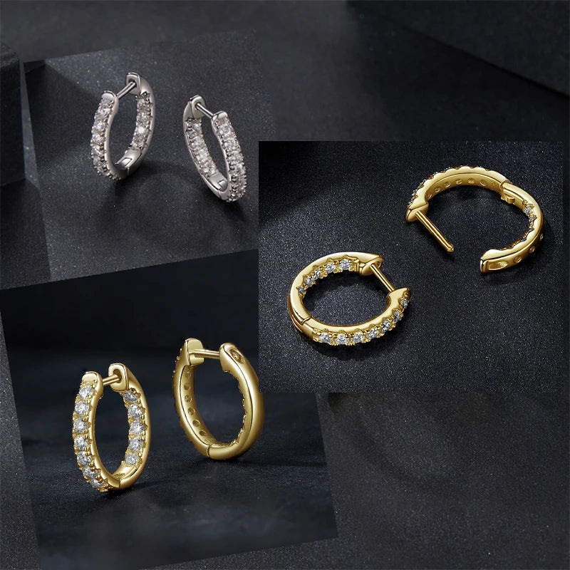 BAMOER 925 Sterling Silver Gold Moissanite Hoop Earrings for Women – D Color Lab Diamond Hypoallergenic Jewelry
