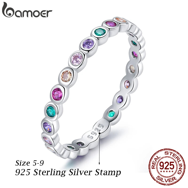 BAMOER Rainbow Zircon Stackable Ring