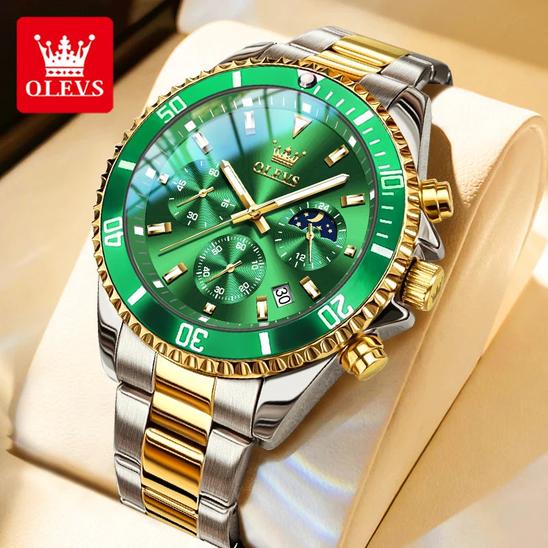 OLEVS 2870 Men’s Luxury Chronograph Watch – Moon Phase, Steel Band & Calendar