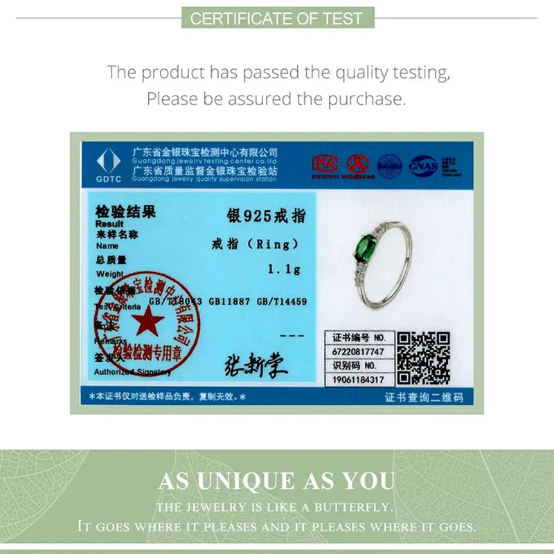 BAMOER Green Zirconium 925 Silver Ring – Elegant Women’s Jewelry