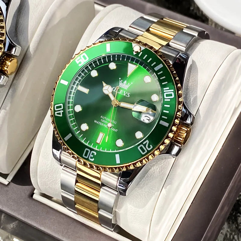 OLEVS Luxury Men’s Automatic Mechanical Watch – Stainless Steel, Waterproof, Luminous, Date Display