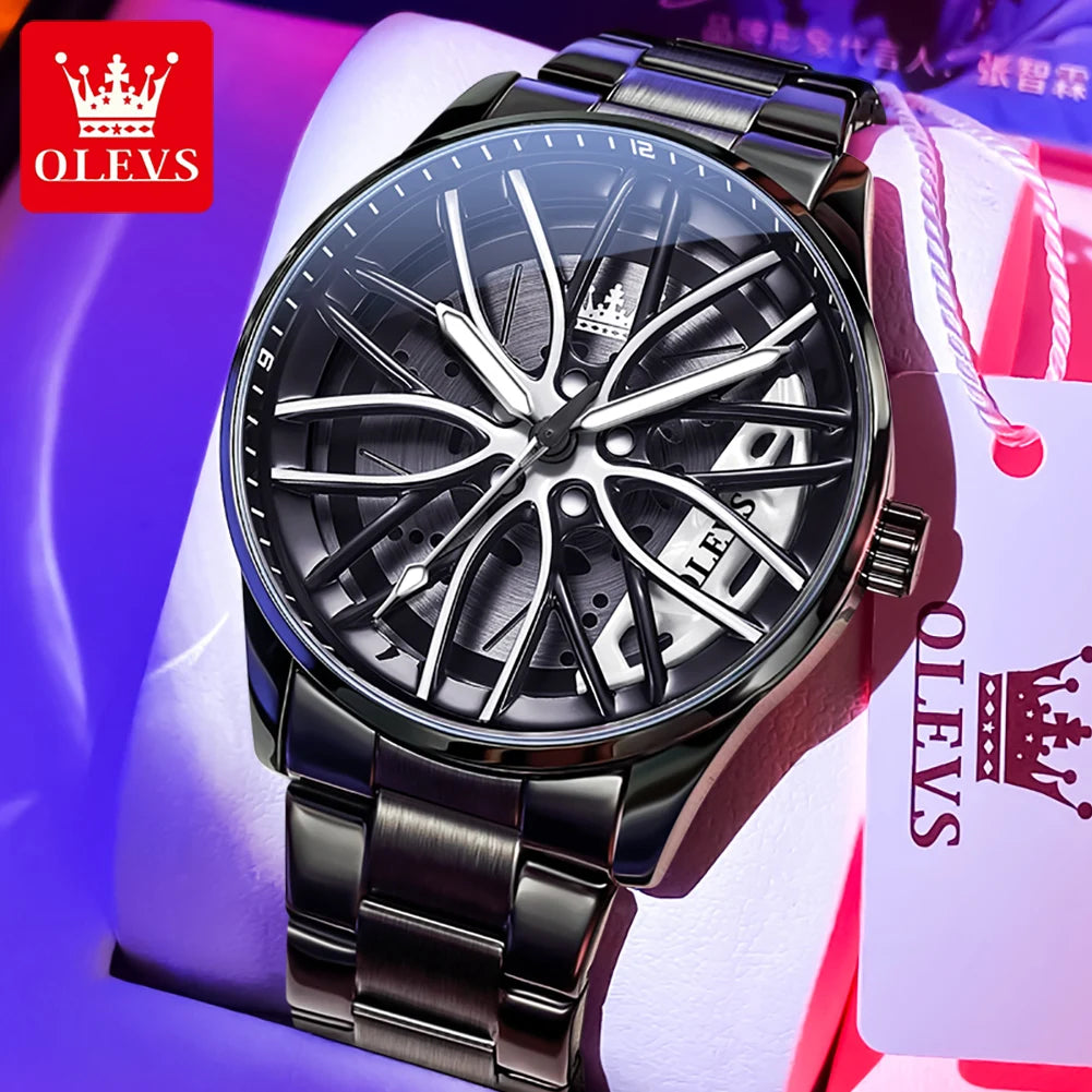 OLEVS Men’s Luxury Quartz Watch – Stainless Steel, Waterproof, Sporty Rotary Design, Fashion & High-Quality