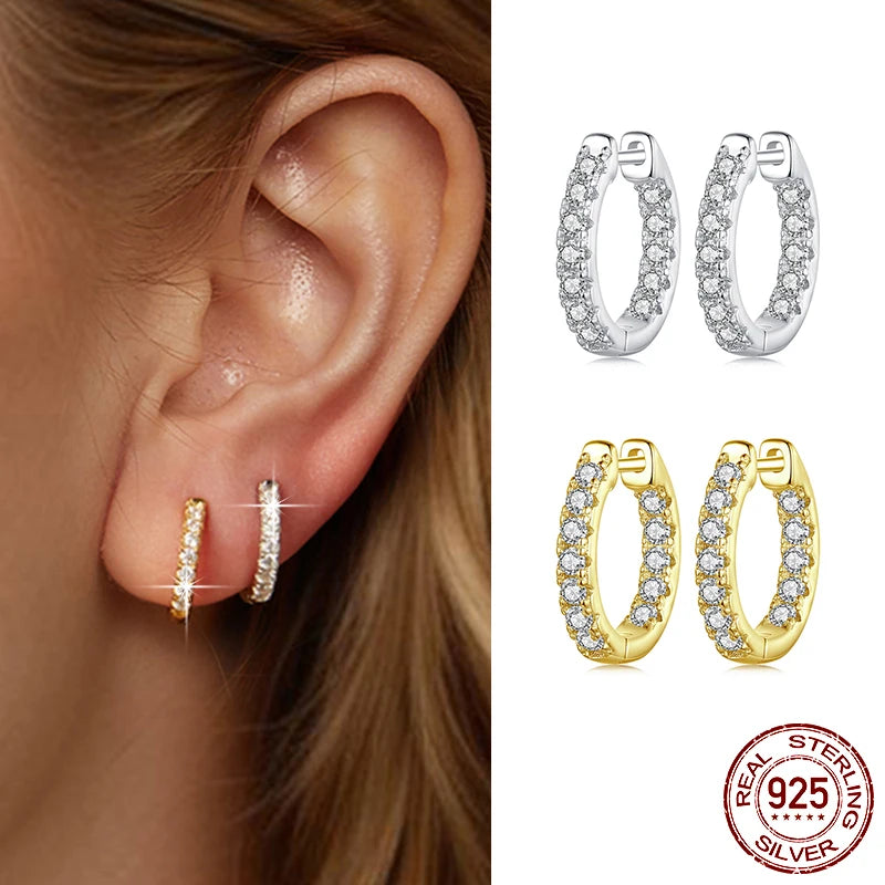 BAMOER 925 Sterling Silver Gold Moissanite Hoop Earrings for Women – D Color Lab Diamond Hypoallergenic Jewelry
