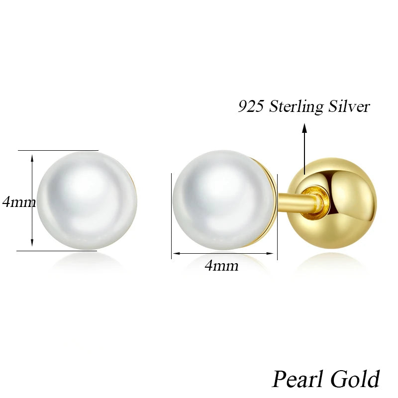 BAMOER Pearl Charm Silver Stud Earrings