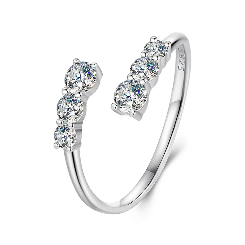 BAMOER Moissanite Adjustable 925 Silver Ring – Elegant White Gold Plated Engagement Jewelry