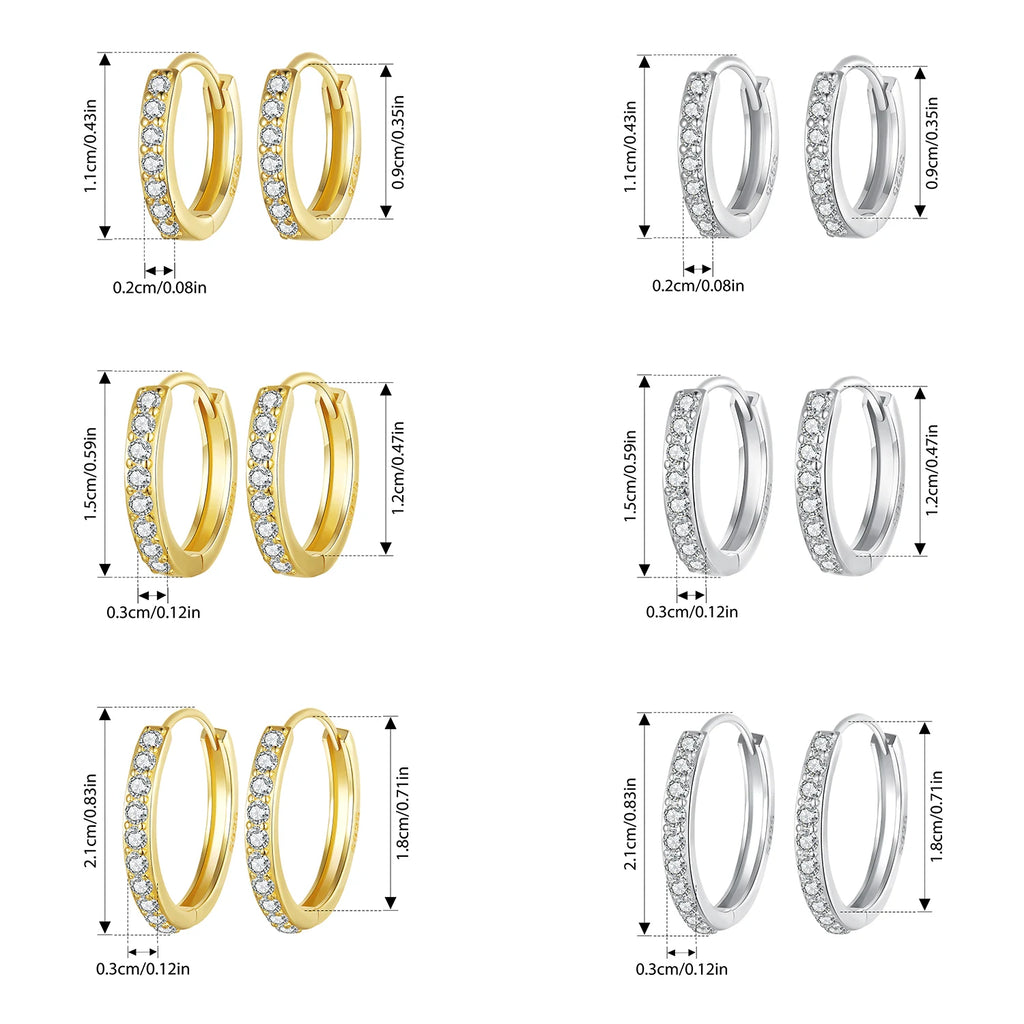 BAMOER CZ White Gold Huggie Hoop Earrings