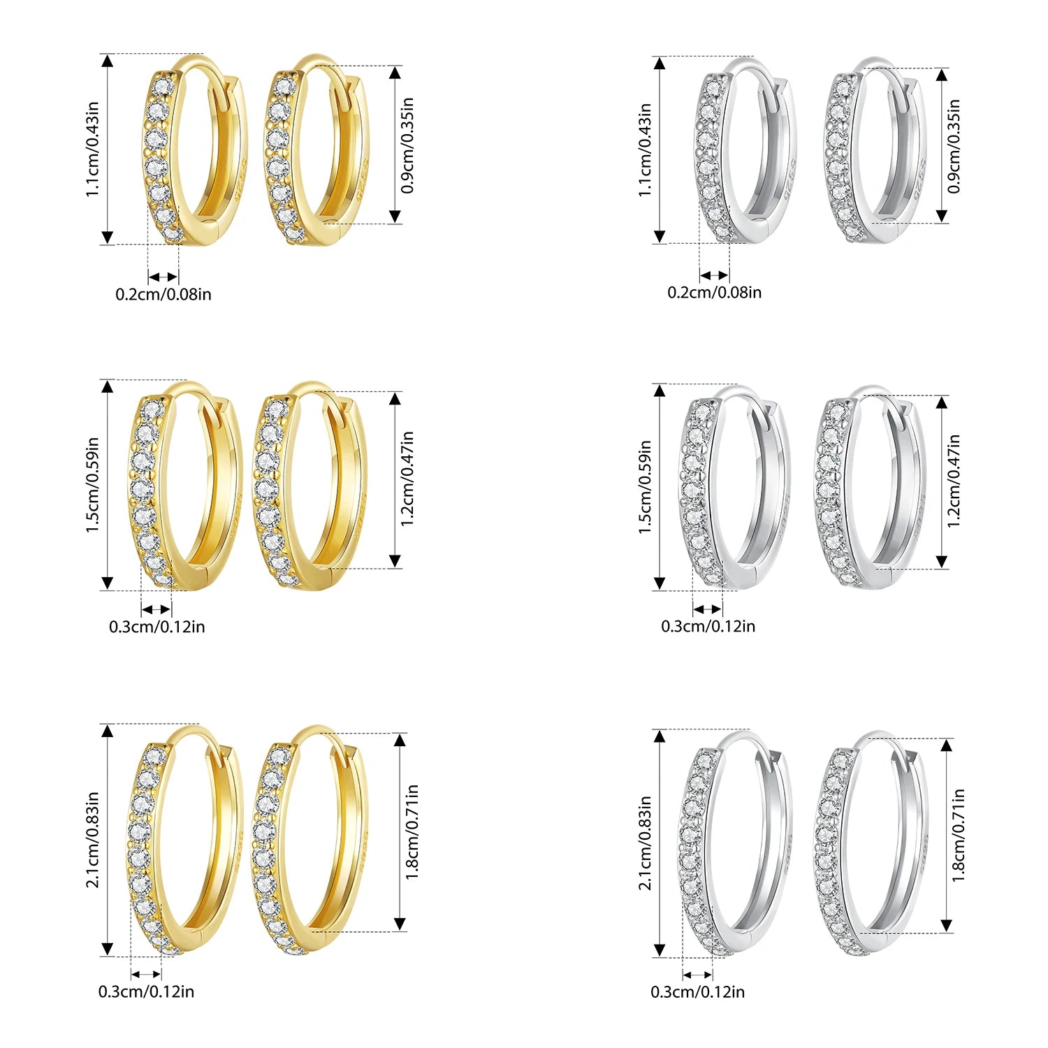 BAMOER CZ White Gold Huggie Hoop Earrings