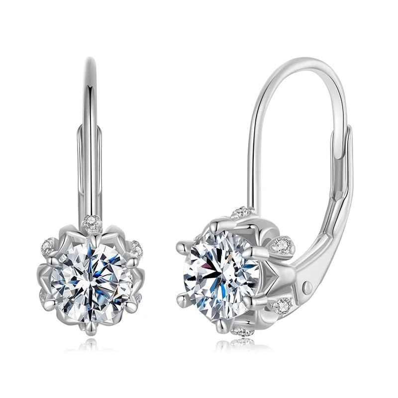 BAMOER Moissanite Flower Earrings – Platinum Plated 925 Silver Elegant Studs for Women