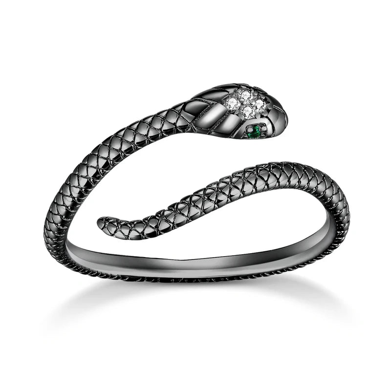 BAMOER 925 Silver Platinum Plated Green Zircon Snake Ring
