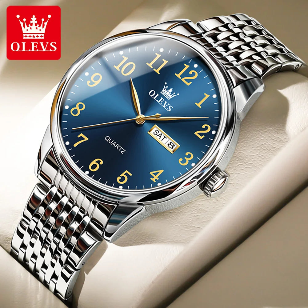 OLEVS Men’s Luxury Quartz Business Watch – Stainless Steel, Waterproof, Simple & Elegant Design