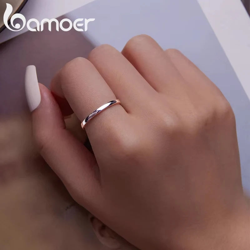 Bamoer 925 Silver Minimalist Glossy Eternity Ring for Women & Teens