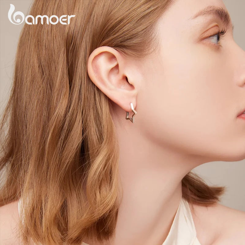 BAMOER 925 Sterling Silver Starlike Star Shape Minimalist Earrings for Women – Elegant Daily Fashion Jewelry SCE1136