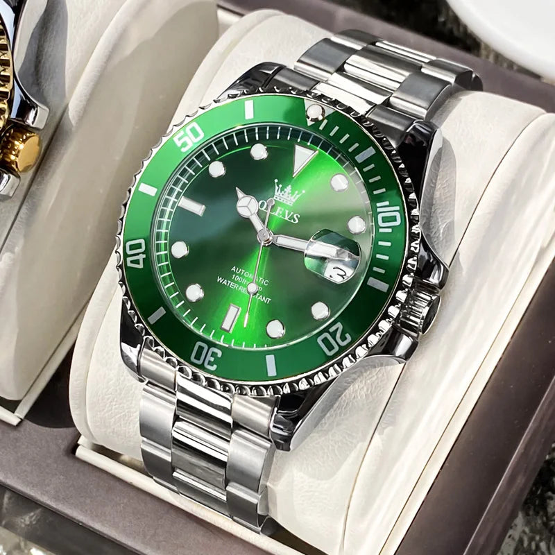 OLEVS Luxury Men’s Automatic Mechanical Watch – Stainless Steel, Waterproof, Luminous, Date Display