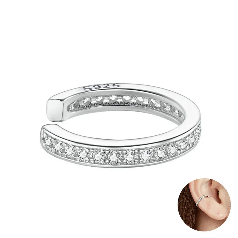 BAMOER 925 Sterling Silver CZ Mono-Earring Clip – Platinum Plated Stud for Women