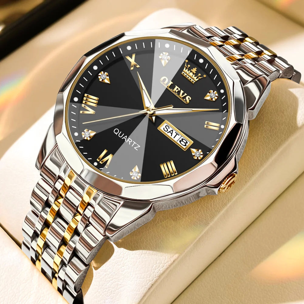 OLEVS Luxury Men’s Quartz Watch – Gold Stainless Steel, Waterproof