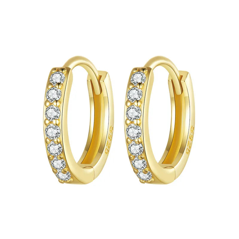 BAMOER CZ White Gold Huggie Hoop Earrings