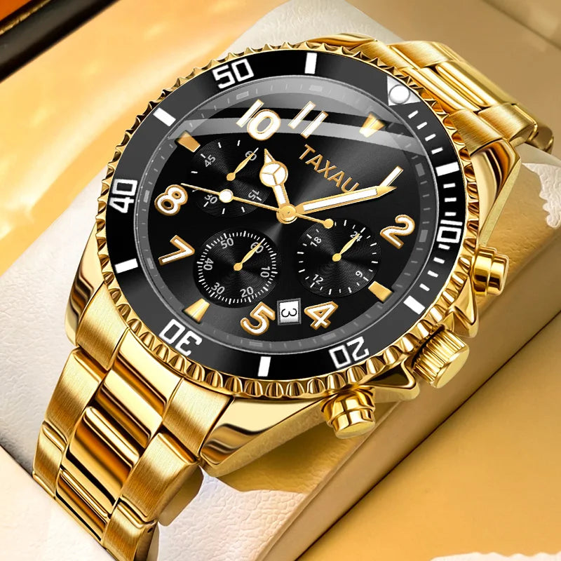 OLEVS 2870 Luxury Men’s Golden Watch – Fashion & Business Design, Waterproof, Moon Phase, Quartz Wristwatch