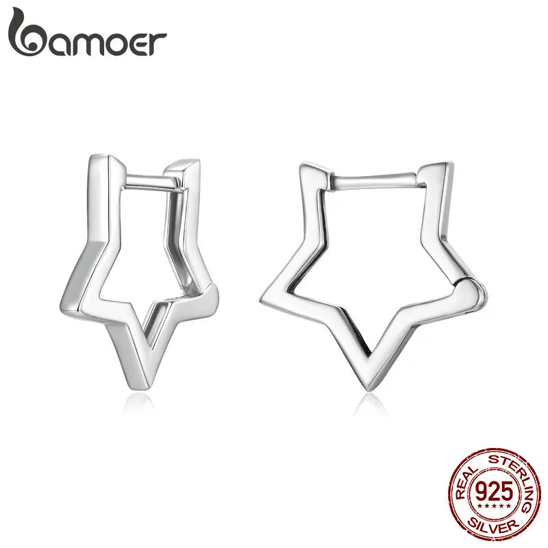BAMOER 925 Sterling Silver Starlike Star Shape Minimalist Earrings for Women – Elegant Daily Fashion Jewelry SCE1136