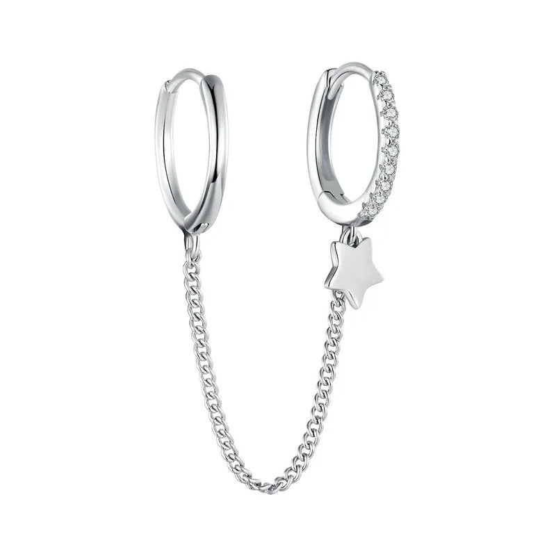 BAMOER Double Circle CZ Hoop Earrings