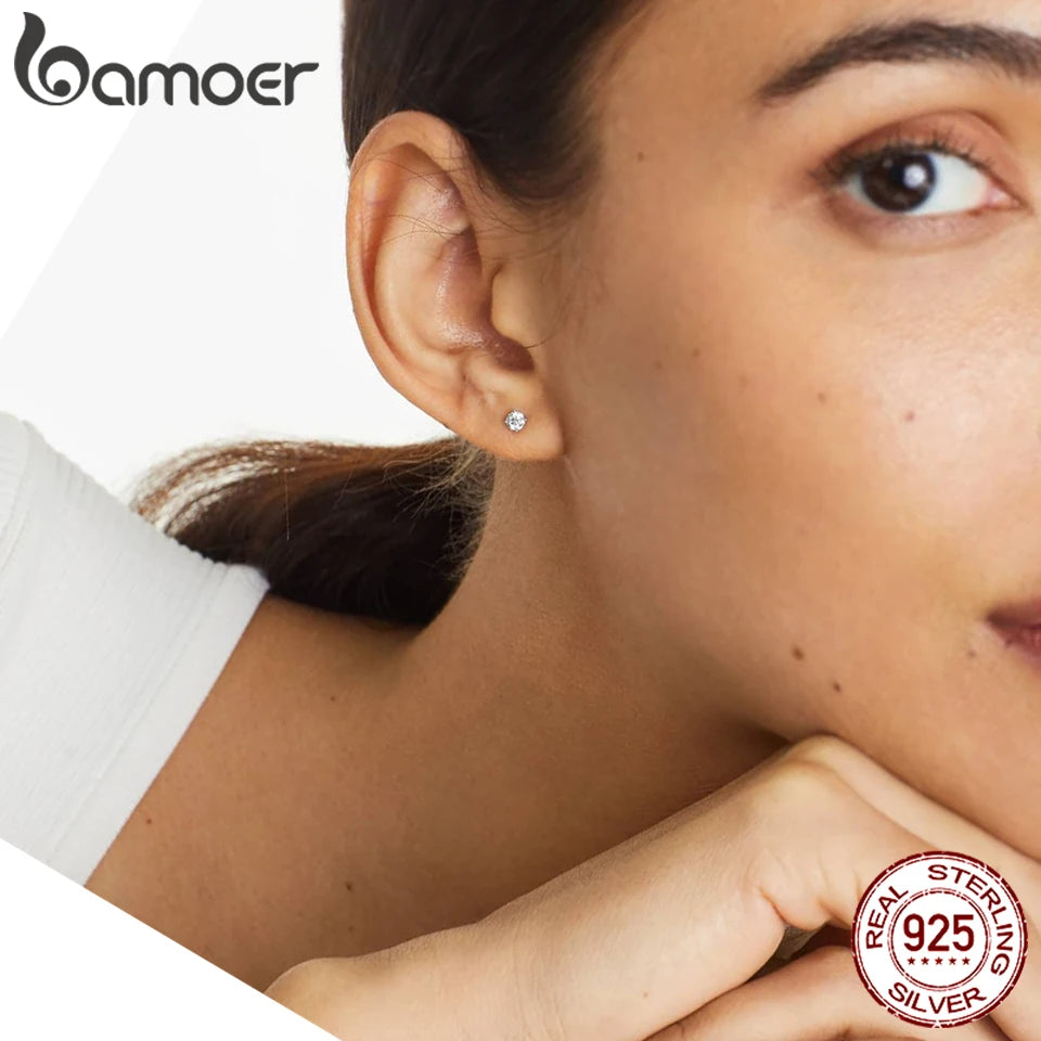 BAMOER 925 Sterling Silver Mini Moissanite Stud Earrings