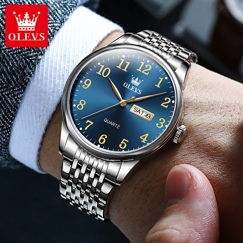 OLEVS Men’s Luxury Quartz Business Watch – Stainless Steel, Waterproof, Simple & Elegant Design