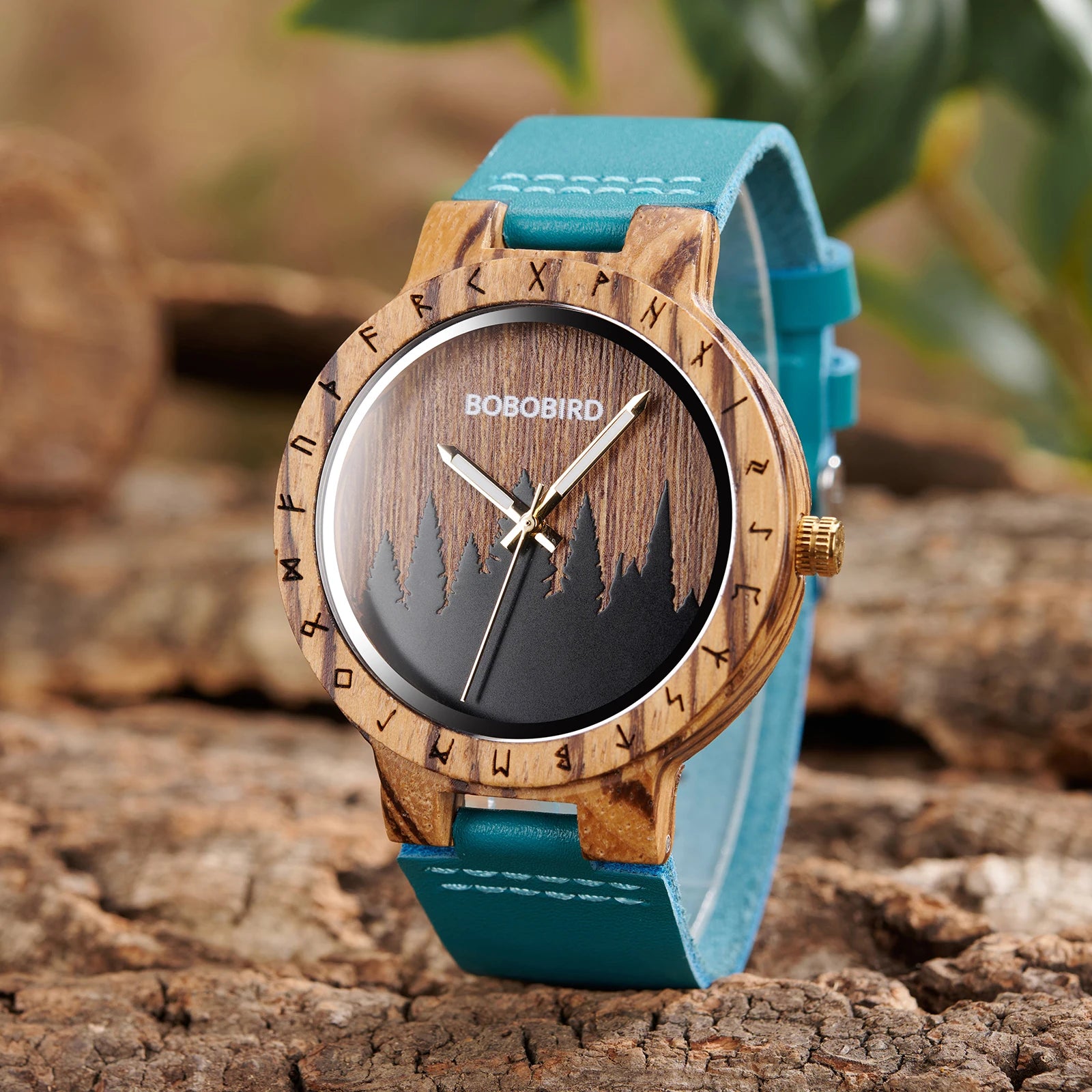 BOBOBIRD Viking Symbol Wooden Quartz Watch – Men’s Forest Design with Gift Box