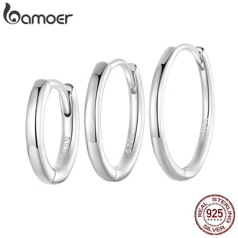 BAMOER 925 Sterling Silver Minimalist Huggie Hoop Earrings