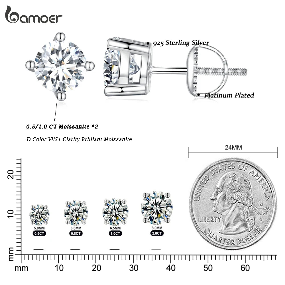 BAMOER 2CT Moissanite 925 Silver Earrings for Women