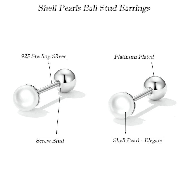 BAMOER Pearl Charm Silver Stud Earrings
