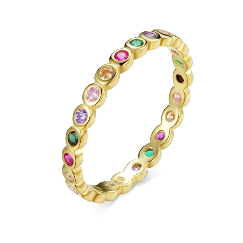 BAMOER Rainbow Zircon Stackable Ring
