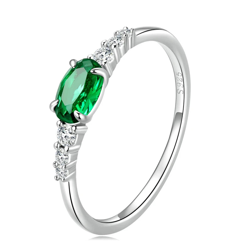BAMOER Green Zirconium 925 Silver Ring – Elegant Women’s Jewelry