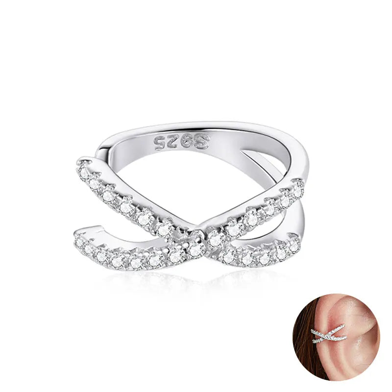 BAMOER 925 Sterling Silver CZ Mono-Earring Clip – Platinum Plated Stud for Women